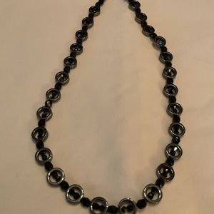 Silver Colored Circles, Black Beaded necklace.